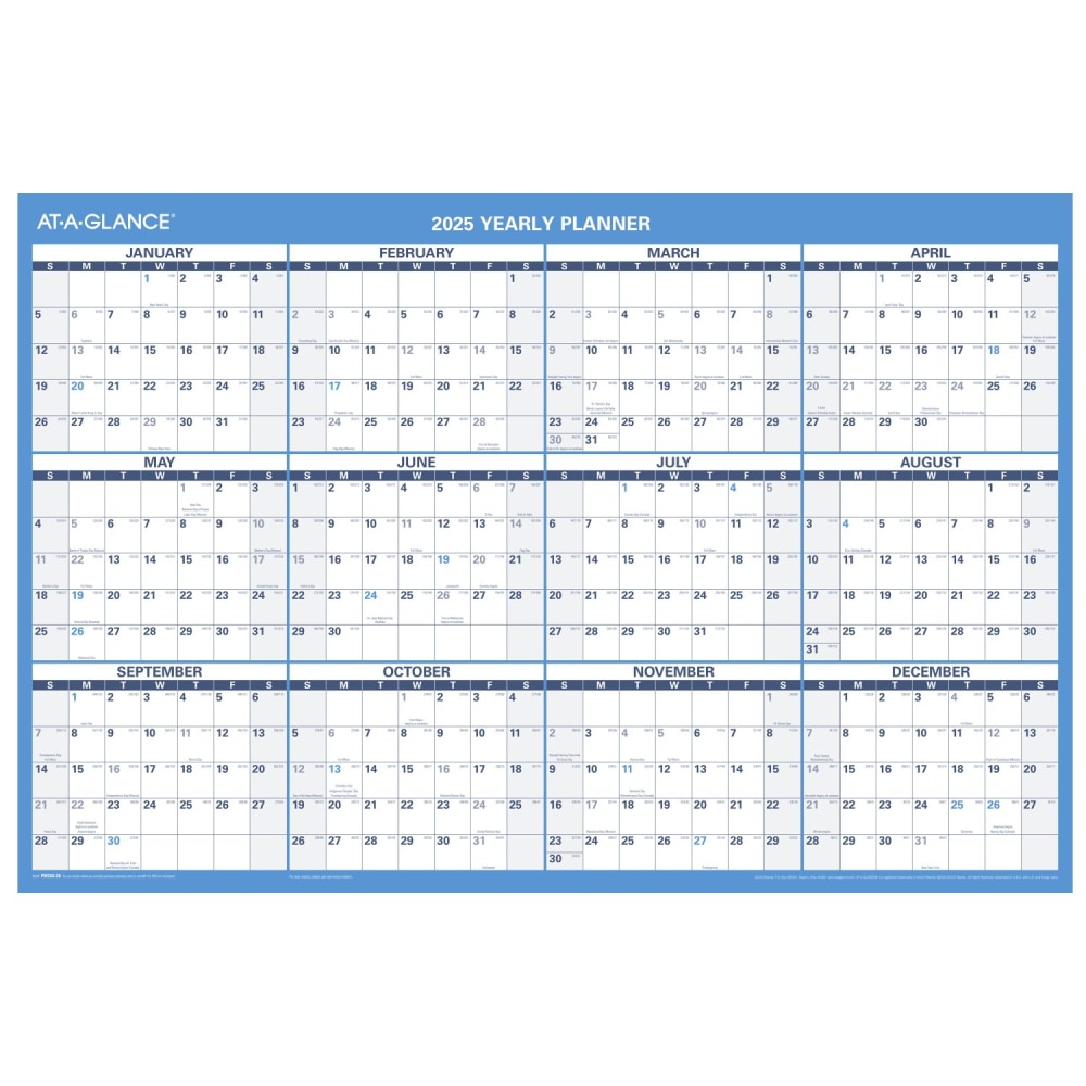 2025 AT-A-GLANCE® Horizontal Reversible Erasable Yearly Wall