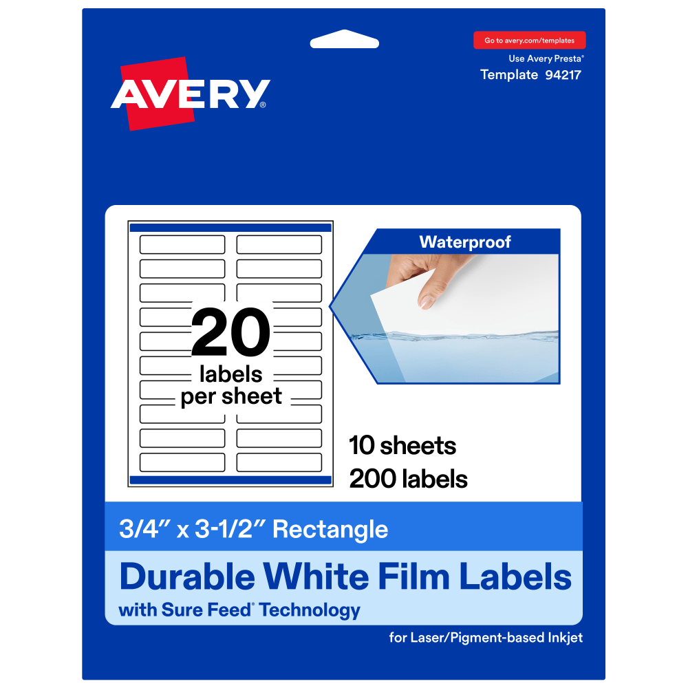 Avery® Waterproof Permanent Labels With Sure Feed®, 94217-WMF10,