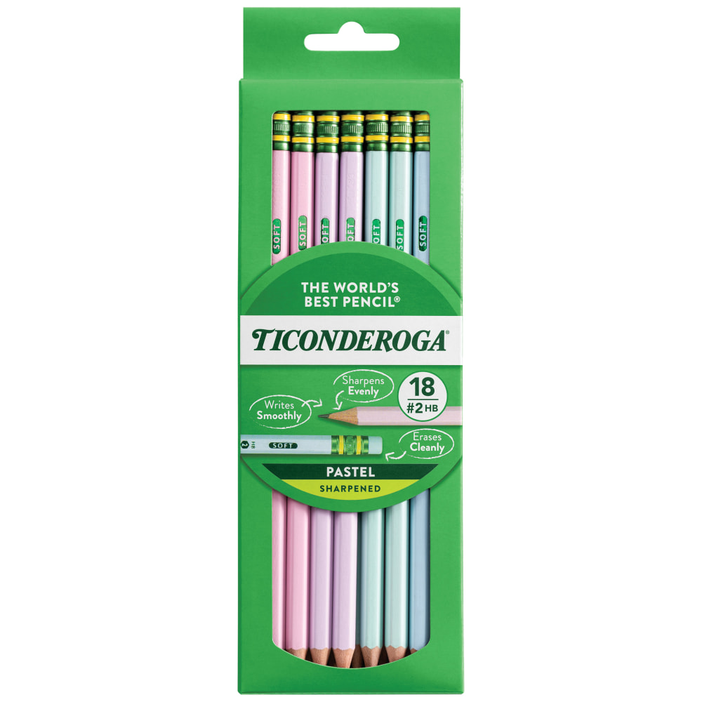 Ticonderoga Wood-Cased Pencils, No 2, Soft, Assorted Pastel,
