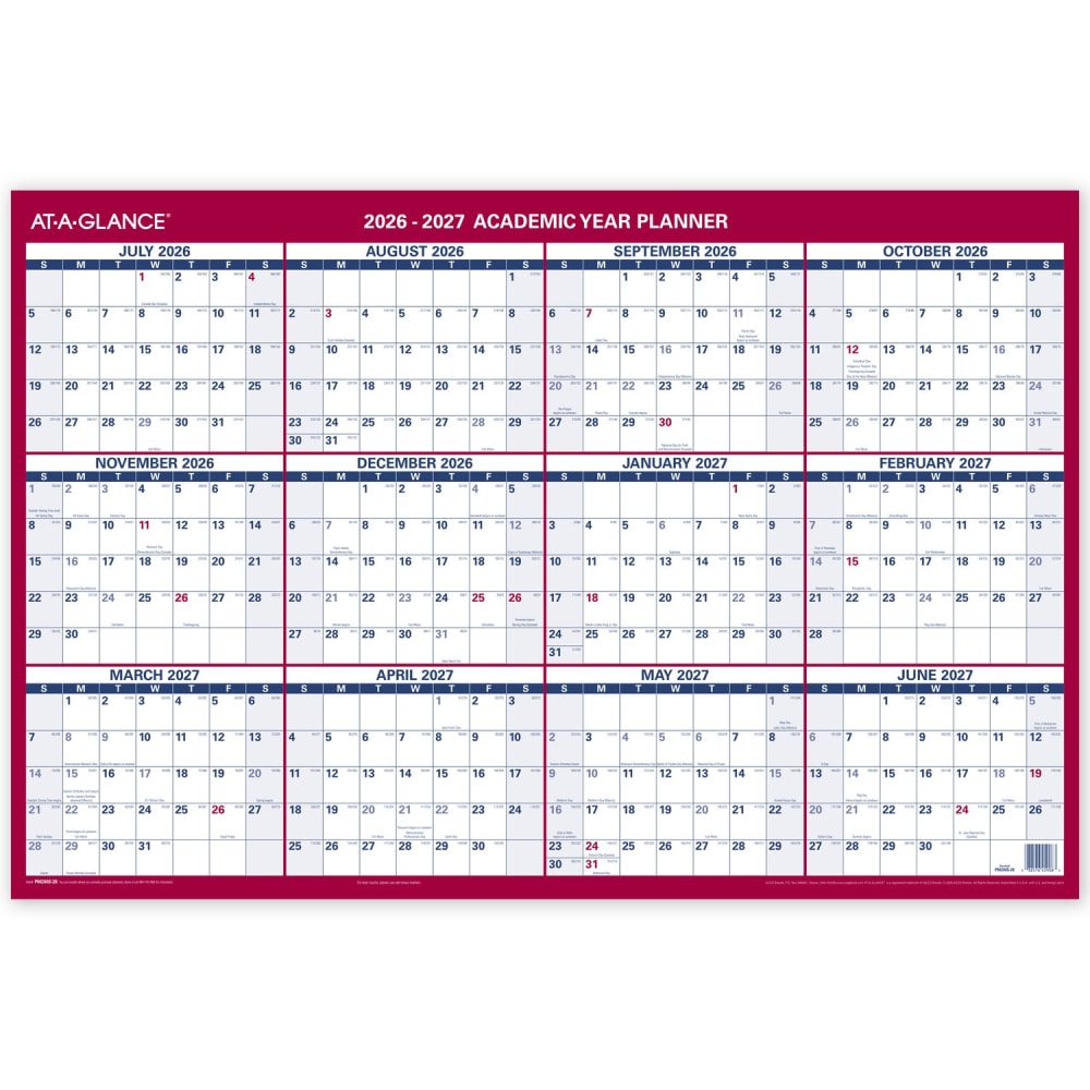 AT-A-GLANCE® Horizontal Reversible Erasable Academic and Regular