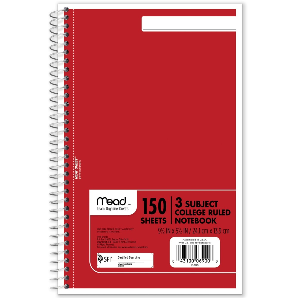 Mead® Wirebound Notebook, 6" x 9 1/2", 3