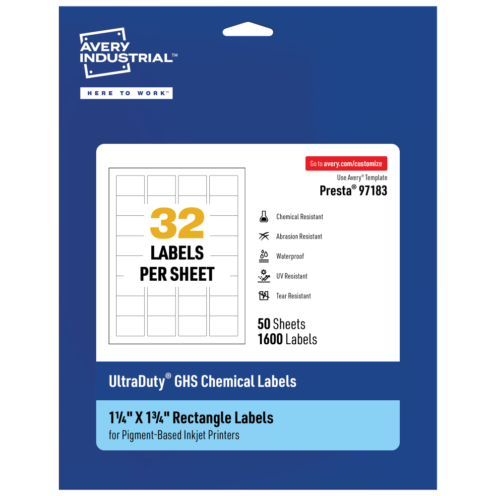 Avery® Ultra Duty® Permanent GHS Chemical Labels, 97183-WMUI50,