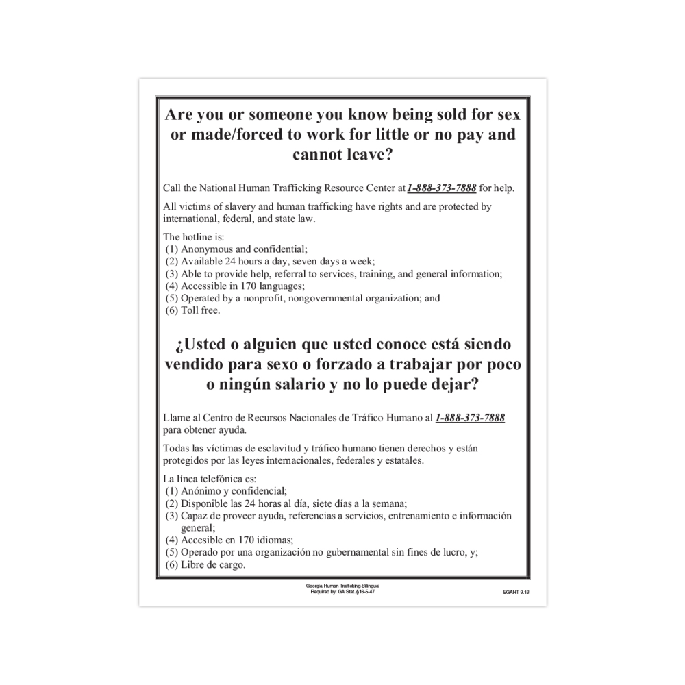 ComplyRight™ State Specialty Poster, Human Trafficking,