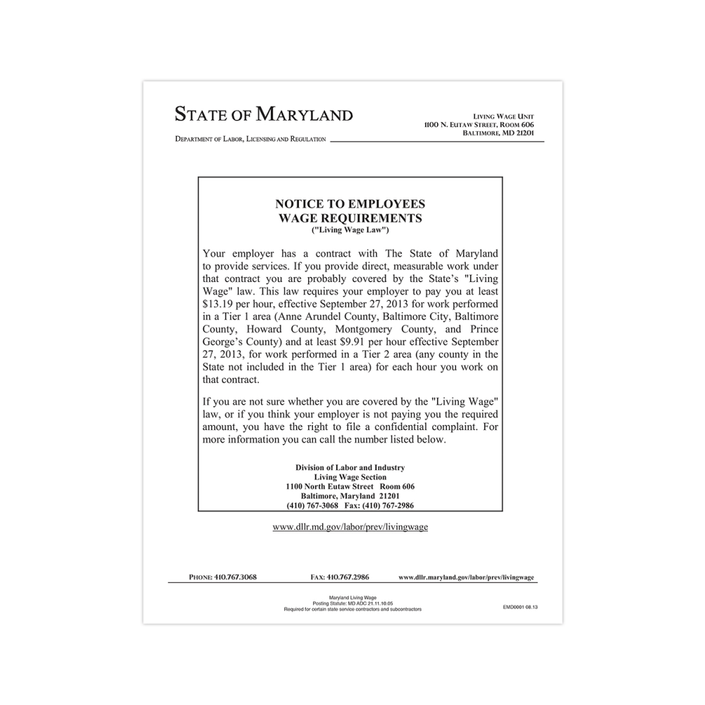 ComplyRight™ State Specialty Poster, Living Wage Law, English,