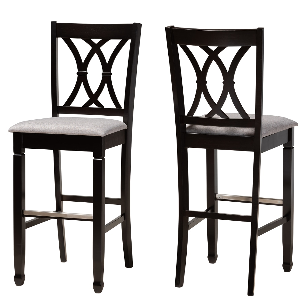 Baxton Studio Calista Bar Stools, Gray/Espresso Brown, Set