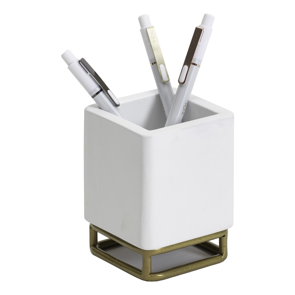 Realspace® Luna Wood/Metal Pen Cup, 4-1/4"H x 3-1/4"W