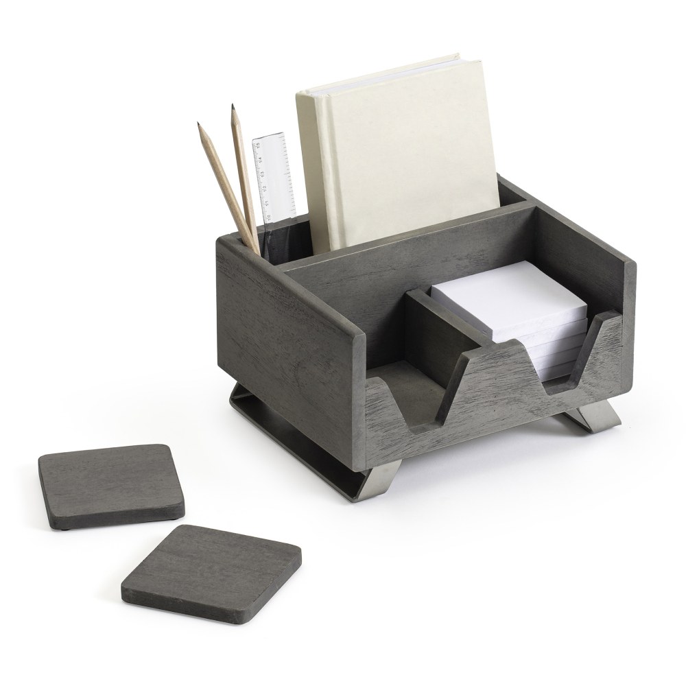 Realspace® Orix Wood/Metal Desktop Organizer With Coasters,