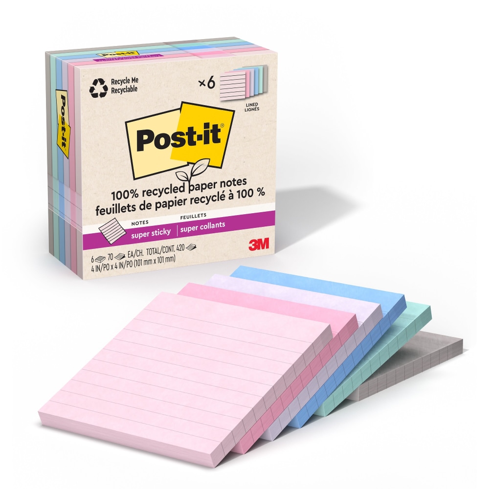Post-it® Super Sticky Recycled Notes, 6 Pads, 4