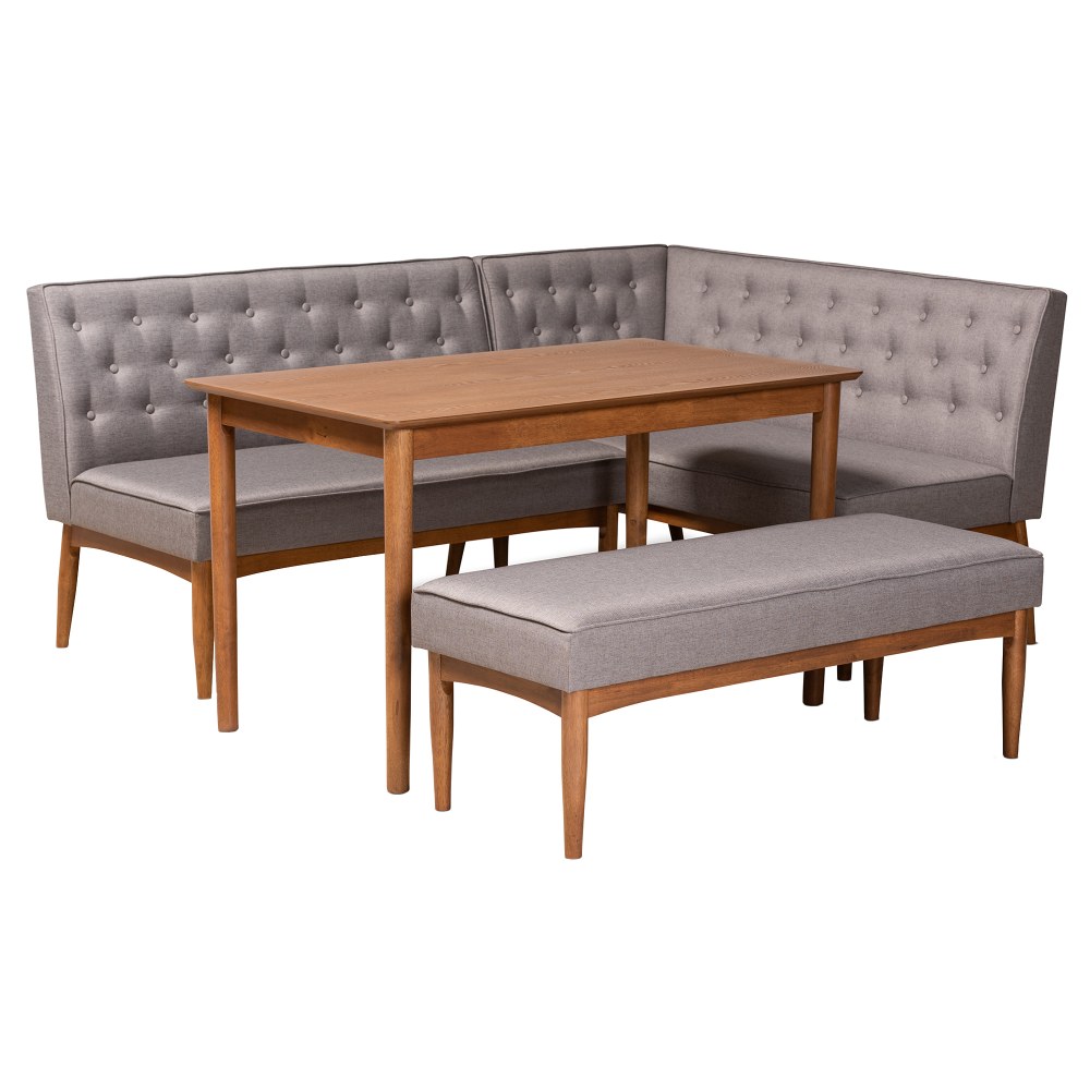 Baxton Studio Riordan 4-Piece Dining Nook Set, Gray/Walnut