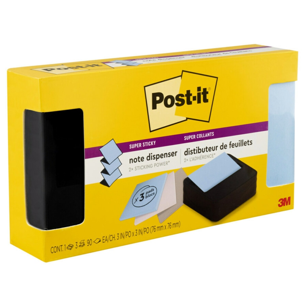 Post-it® Note Dispenser With 3 Note Pads, Black