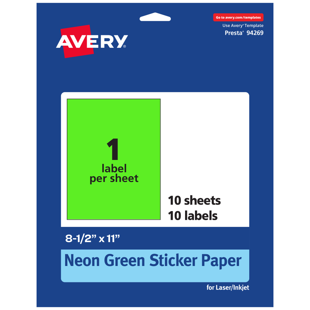 Avery® Printable Sticker Paper, 94269-NGP10, Rectangle,