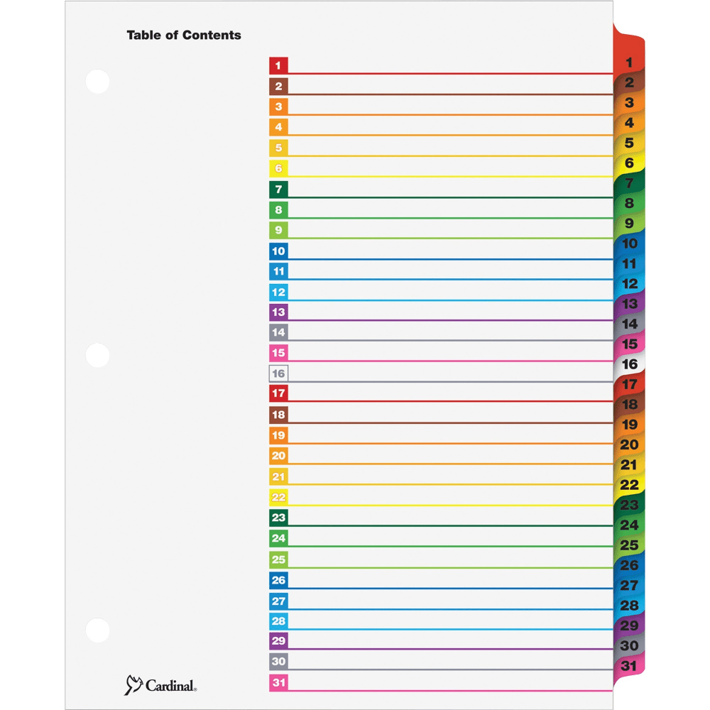 Cardinal® OneStep 1-31 Index System, Multicolor