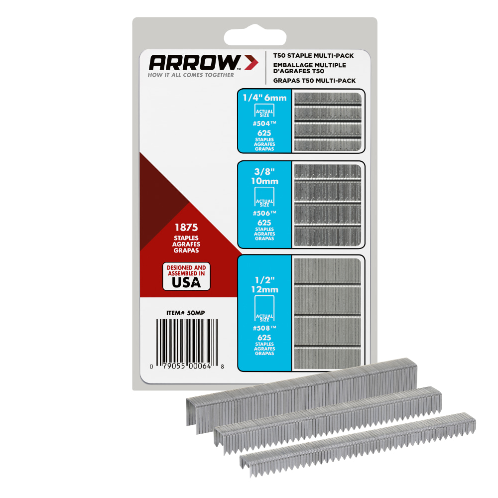Arrow T50 Heavy-Duty Staples, Assorted Leg Lengths, Pack