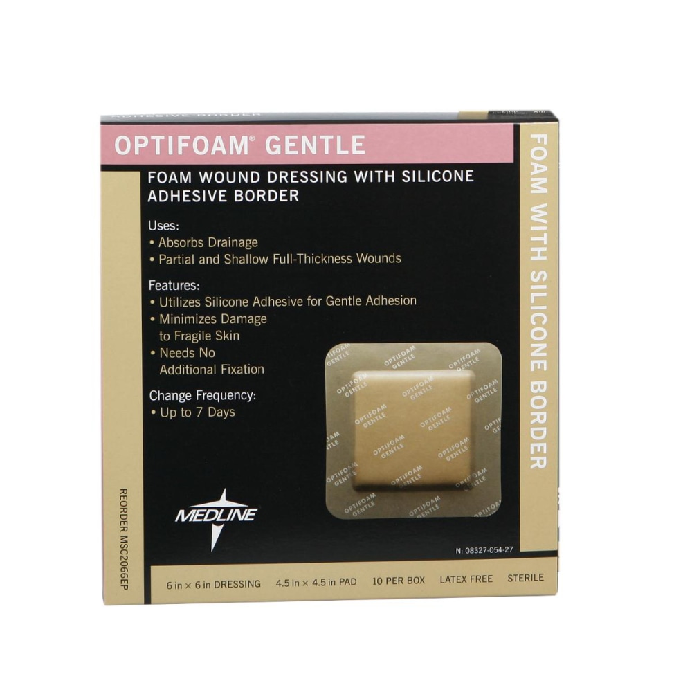 Medline Optifoam Gentle Silicone Border Dressings, 6" x