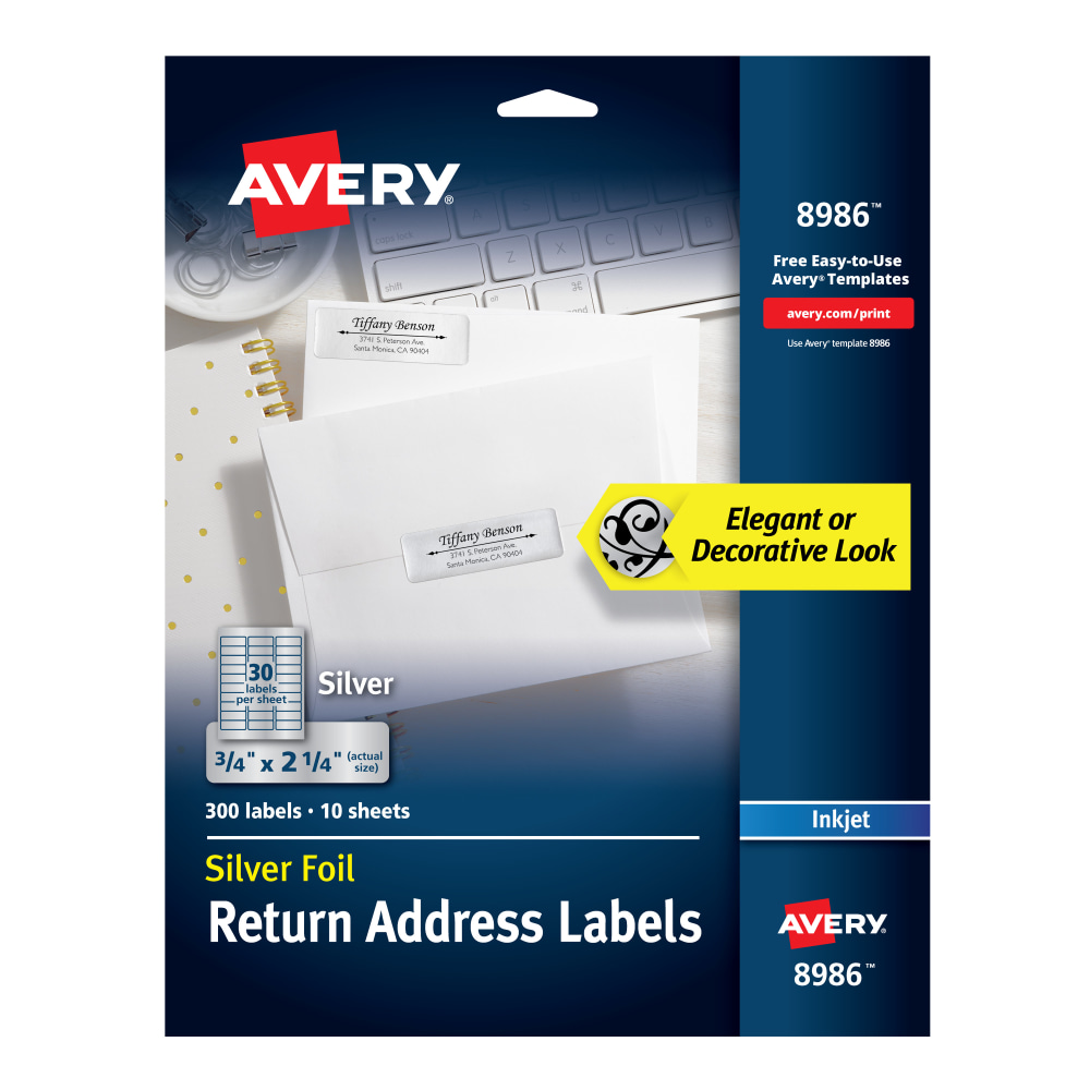 Avery® Permanent Inkjet Foil Mailing Labels, 8986, 3/4"