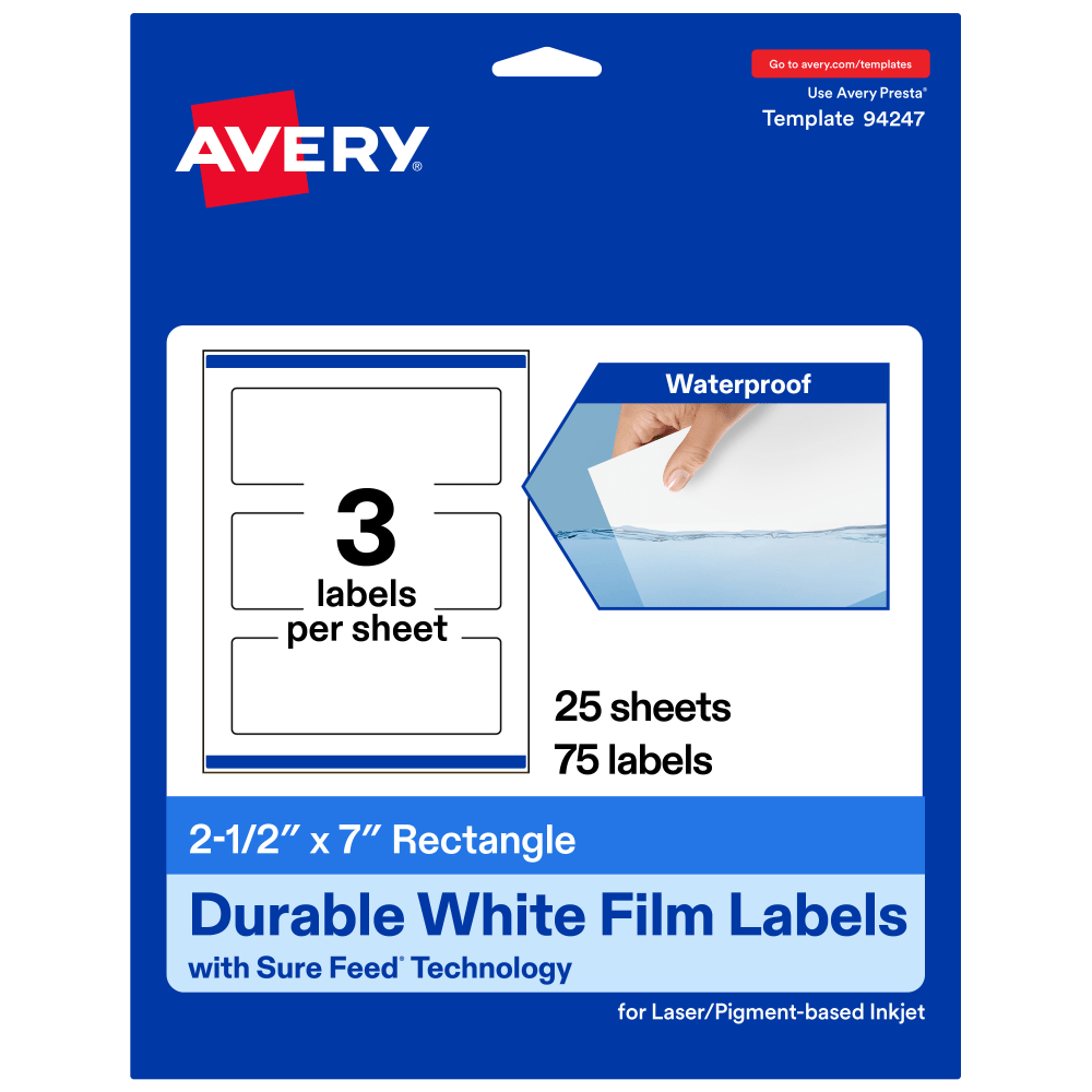 Avery® Waterproof Permanent Labels With Sure Feed®, 94247-WMF25,