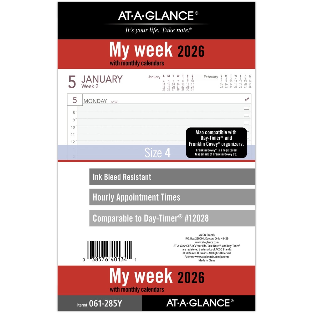AT-A-GLANCE® 2026 Weekly Planner Refill, Loose-Leaf, Desk Size,