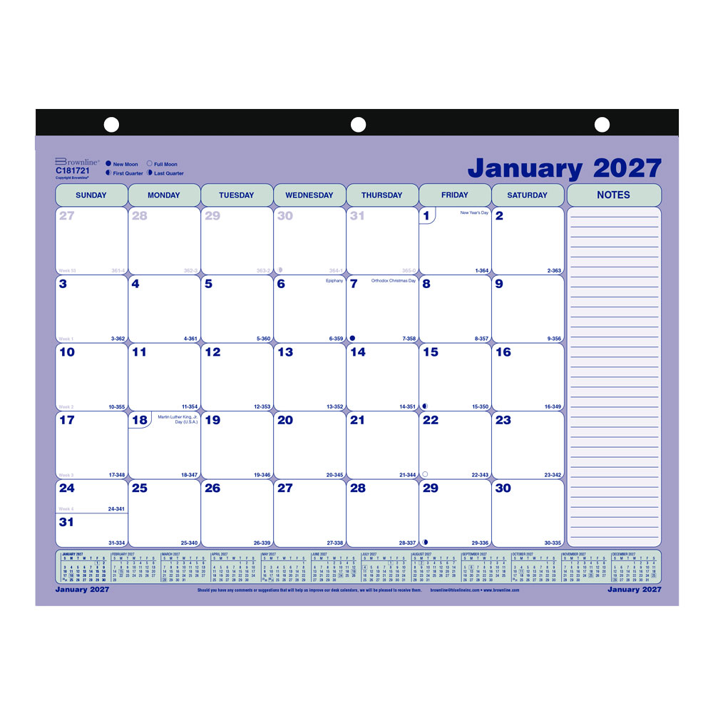 2027 Brownline Monthly Desk Pad Calendar, 11" x