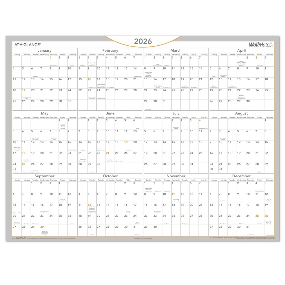 AT-A-GLANCE® 2026 WallMates Self-Adhesive Dry-Erase Yearly