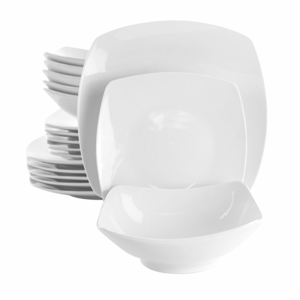 Elama Newman 18-Piece Square Porcelain Dinnerware Set, White