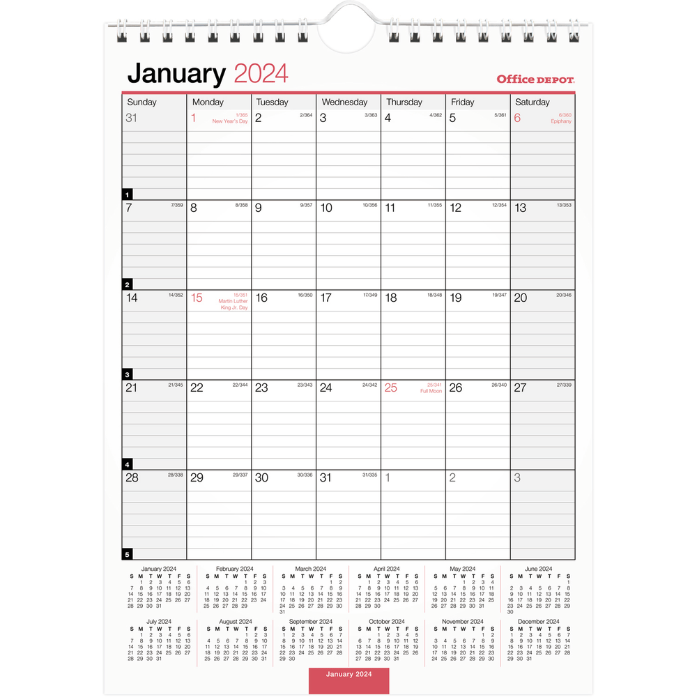 2024 Office Depot® Brand Monthly Wall Calendar, 8"