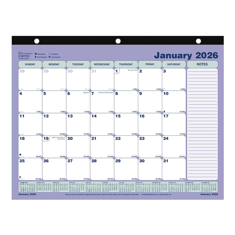 2026 Brownline Monthly Desk Pad Calendar, 11" x