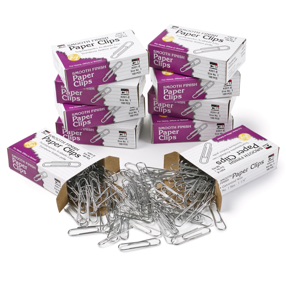 Charles Leonard Gem Paper Clips, 10,000 Total, Silver,