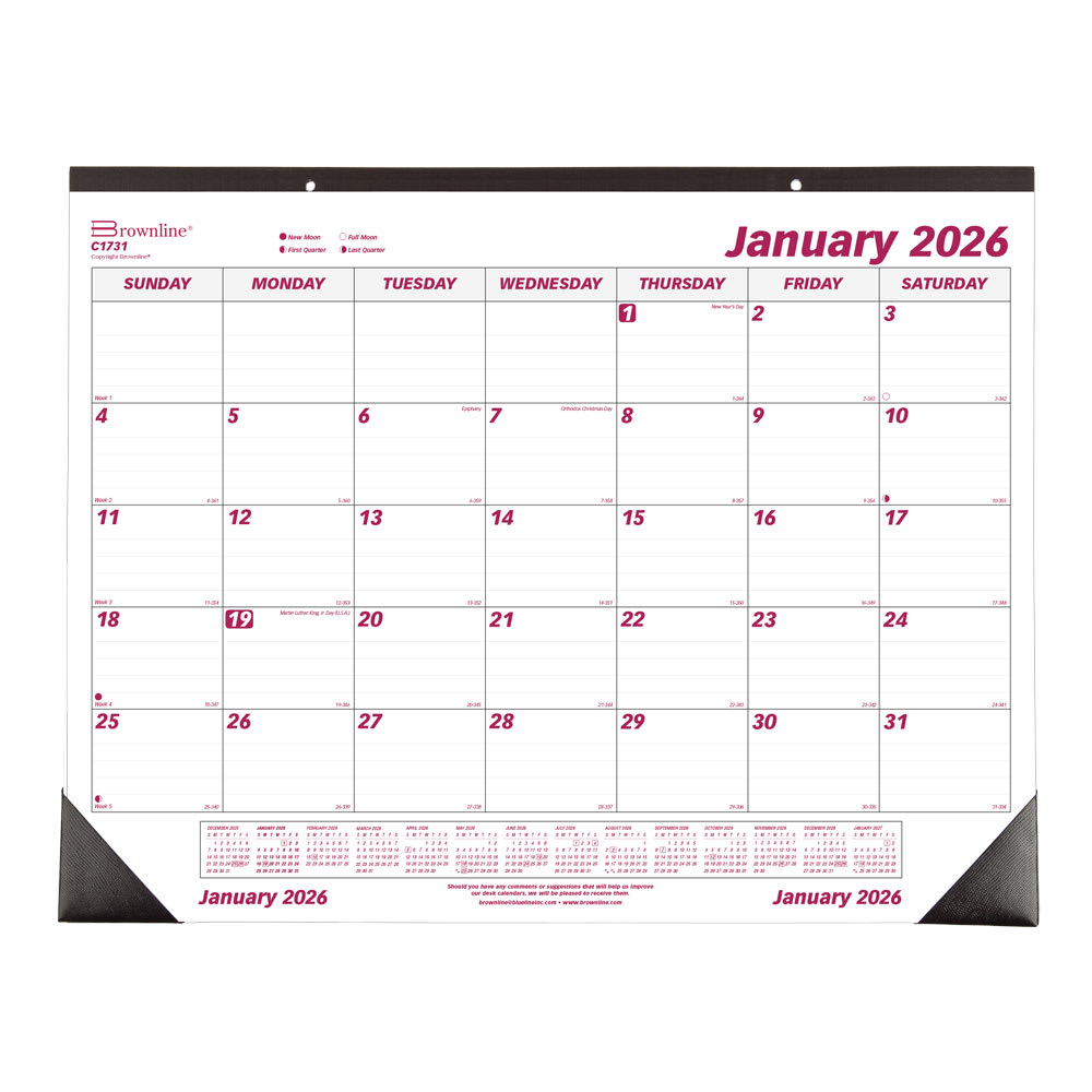 2026 Brownline Monthly Desk Pad Calendar, 22" x