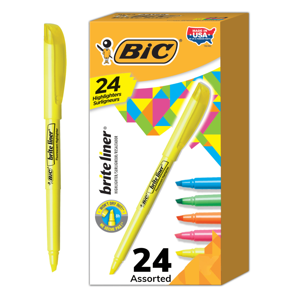 BIC Brite Liner Highlighters Pocket Style, Chisel Tip,