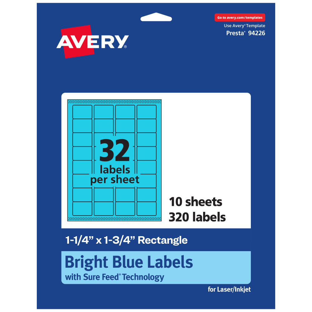 Avery® Printable Labels With Sure Feed® Technology, 94226-BBP10,