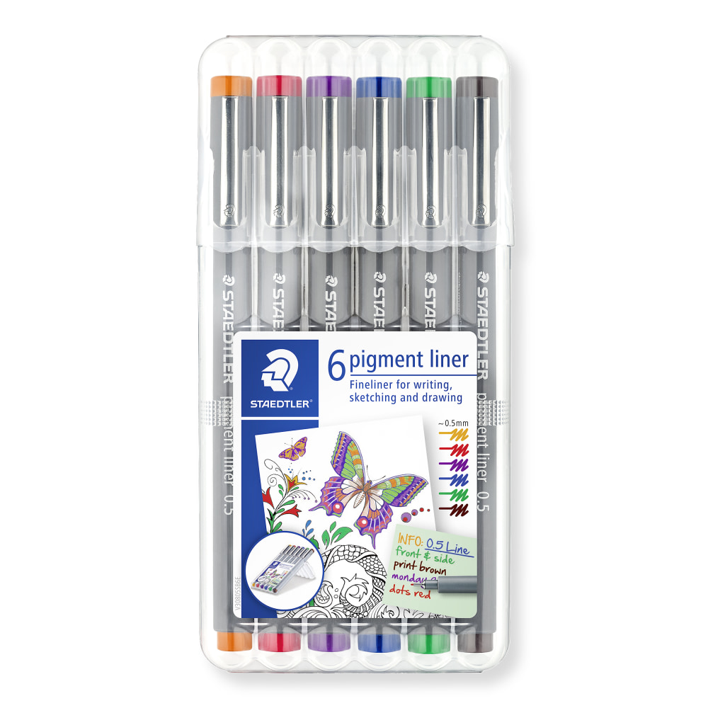 Staedtler® Pigment Liner Sketch Pens, Fine Point, 0.5