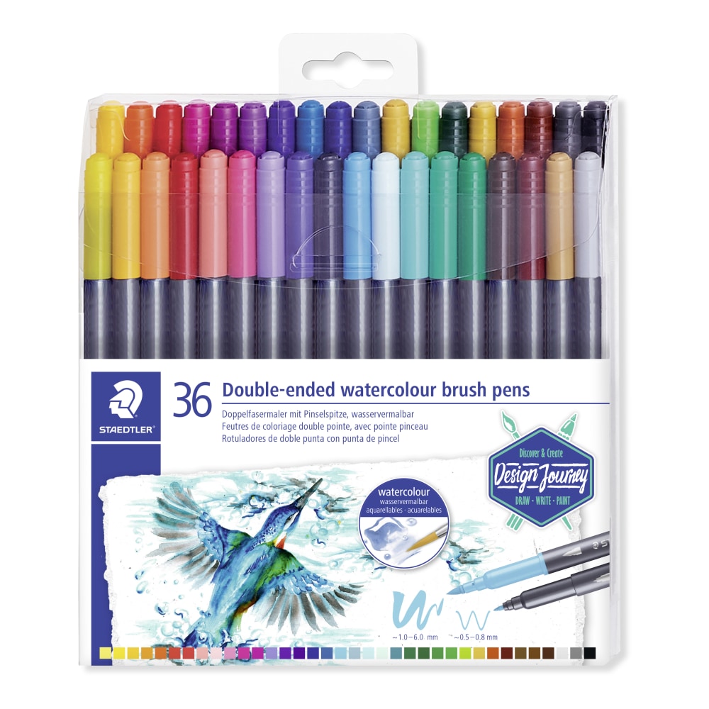 Staedtler Duo-Ended Markers, Watercolor, Brush Tip/Fine Tip,