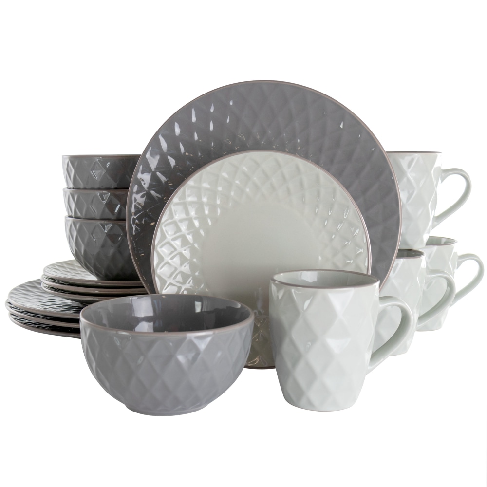 Elama Tahitian Diamond 16-Piece Stoneware Dinnerware Set,