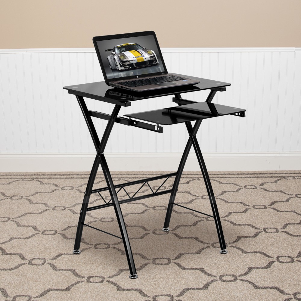 Flash Furniture 24"W Glass Computer Desk With Pull-Out