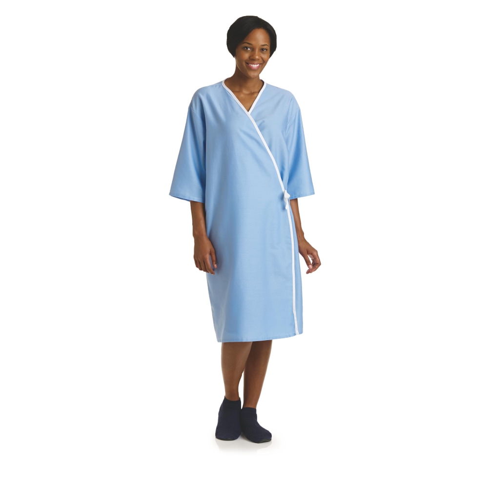 Medline Front-Opening Exam Gowns, 70", Blue, Pack Of