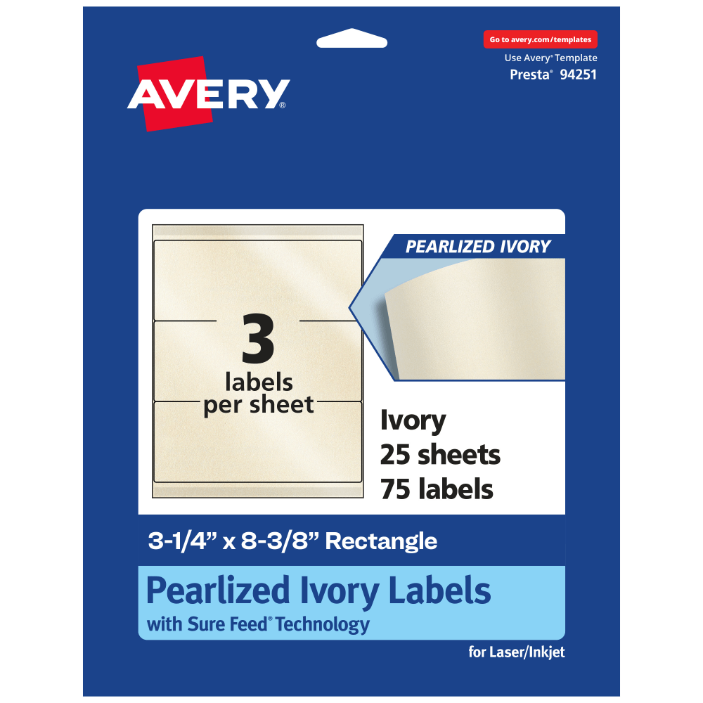 Avery® Pearlized Permanent Labels With Sure Feed®, 94251-PIP25,