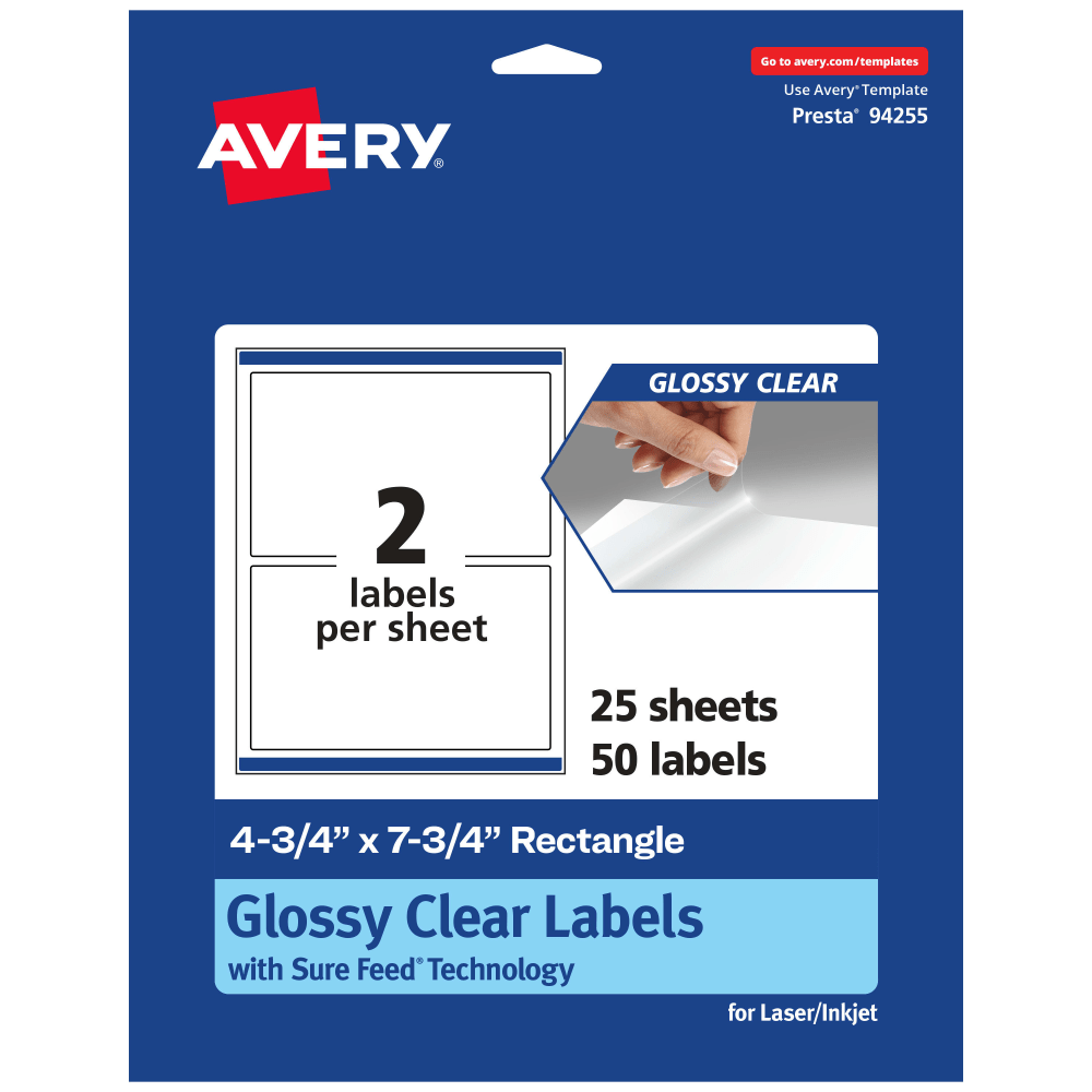 Avery® Glossy Permanent Labels With Sure Feed®, 94255-CGF25,