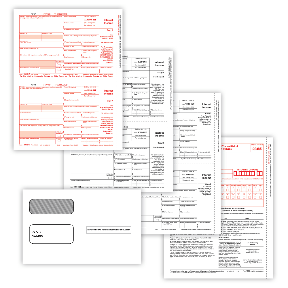 ComplyRight® 1099-INT Tax Forms Set, 4-Part, Copy A,
