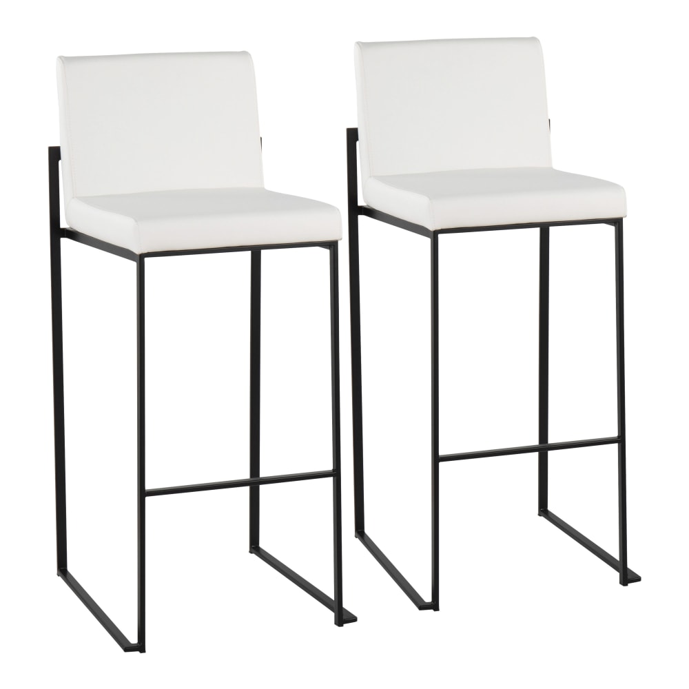 LumiSource Fuji High-Back Bar Stools, White/Black, Set Of