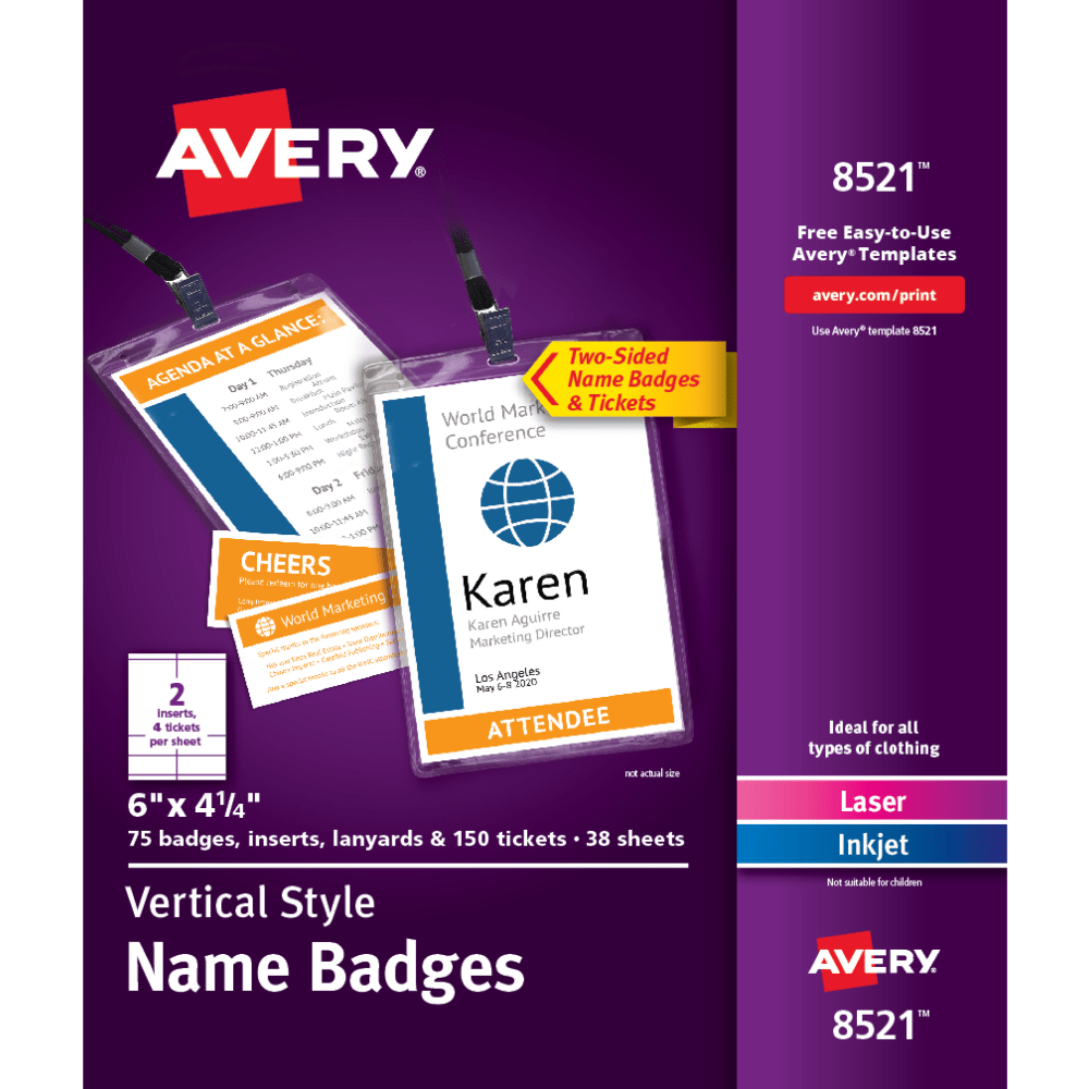 Avery® Vertical Name Badge Kit, 6" x 4