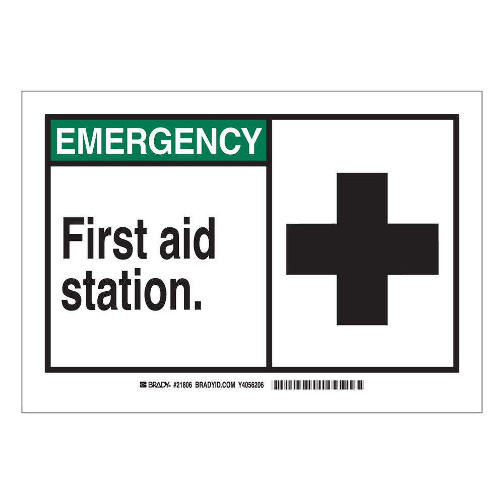 Brady "EMERGENCY First Aid Station" Sign, 7" x