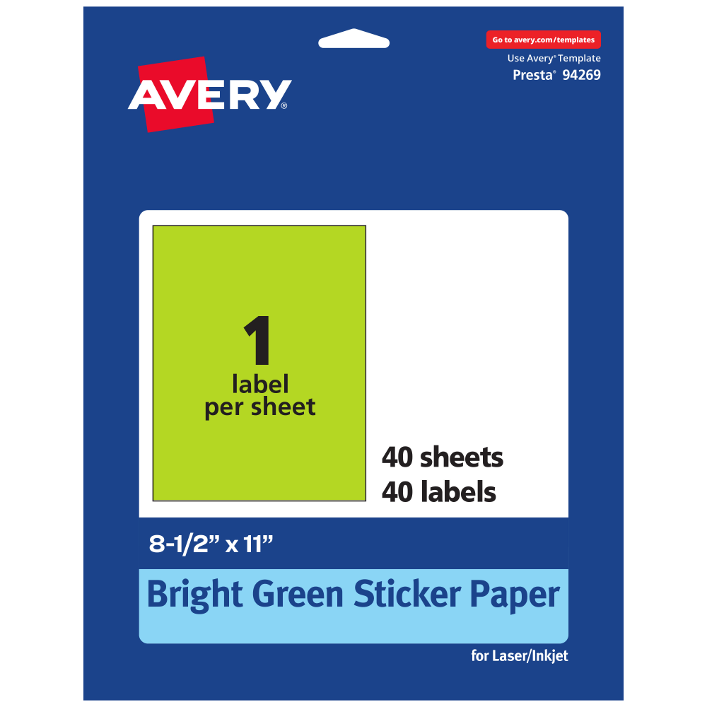Avery® Printable Sticker Paper, 94269-BGP40, Rectangle,