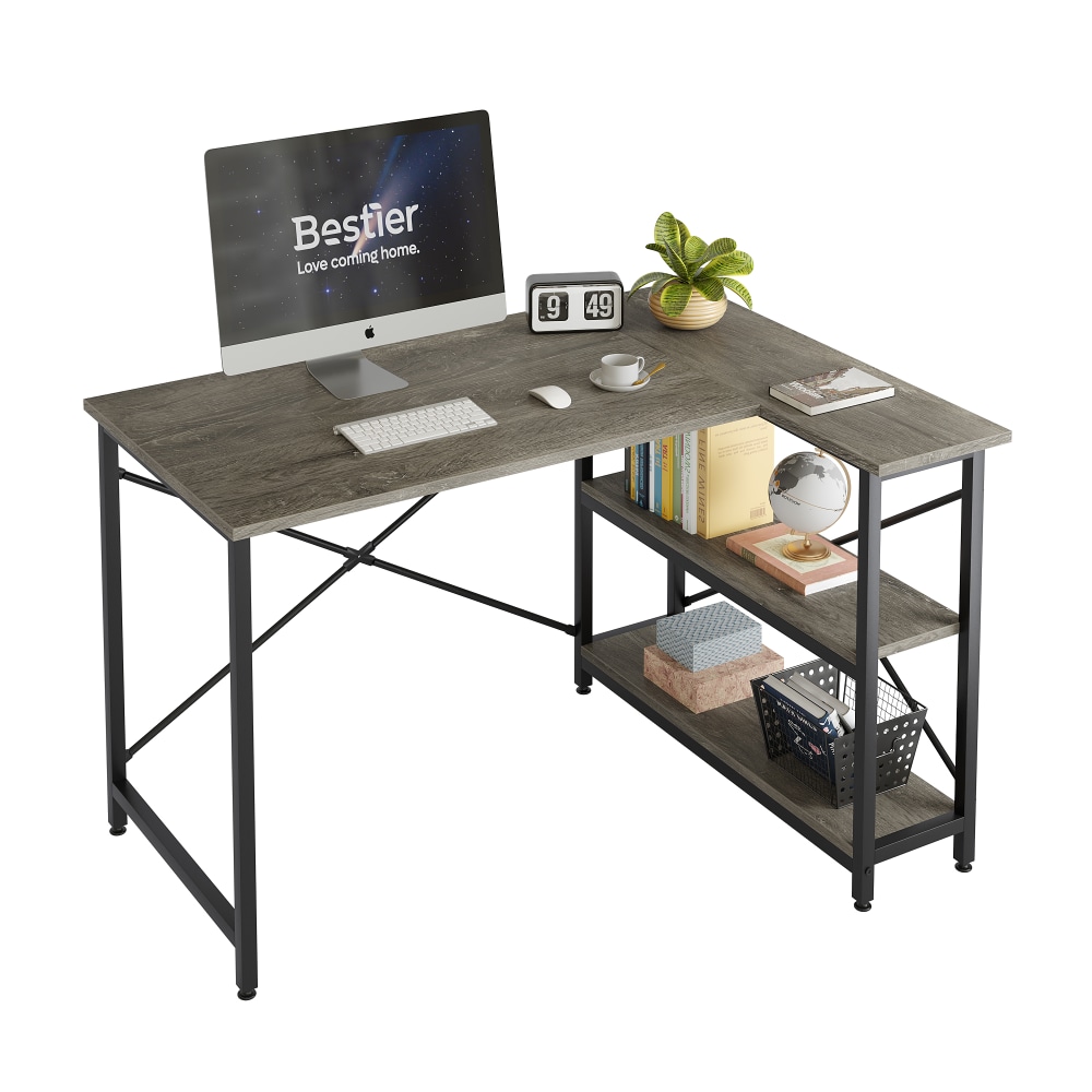 Bestier L-Shaped Corner Desk With Storage Shelf, 48"W,