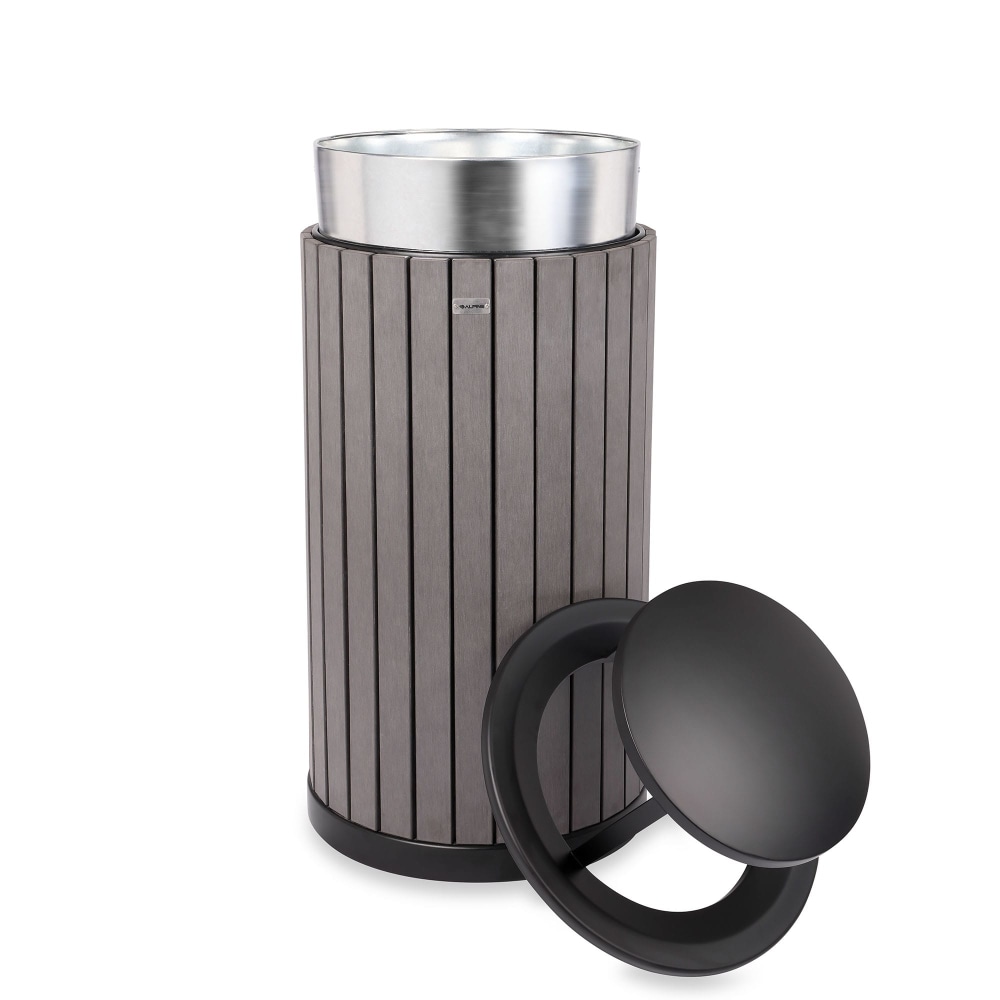 Alpine Slatted Recycled Plastic Panel Round Outdoor Trash