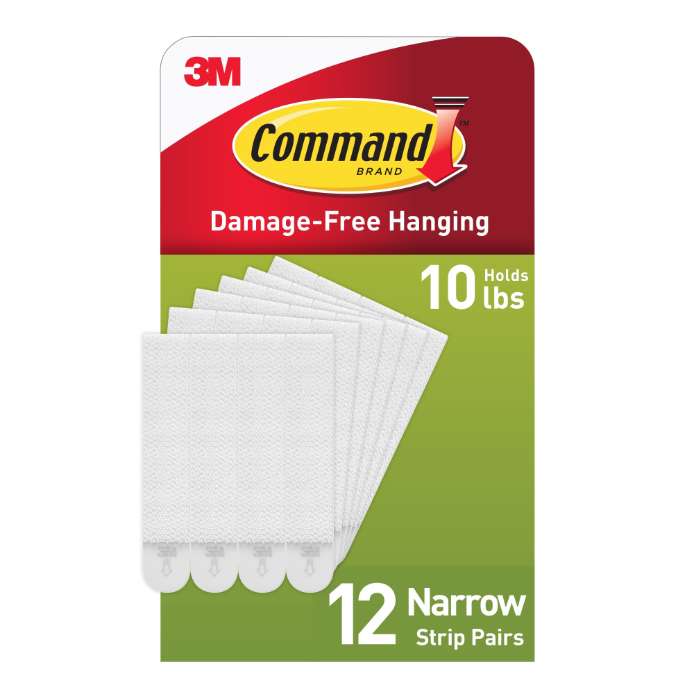 Command Narrow (10lb) Picture Hanging Strips, White, 12