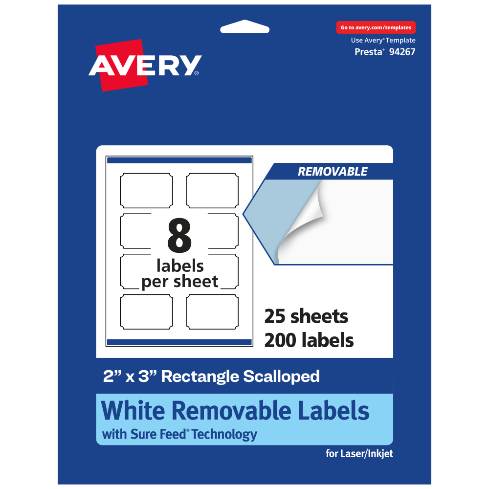 Avery® Removable Labels With Sure Feed®, 94267-RMP25, Rectangle