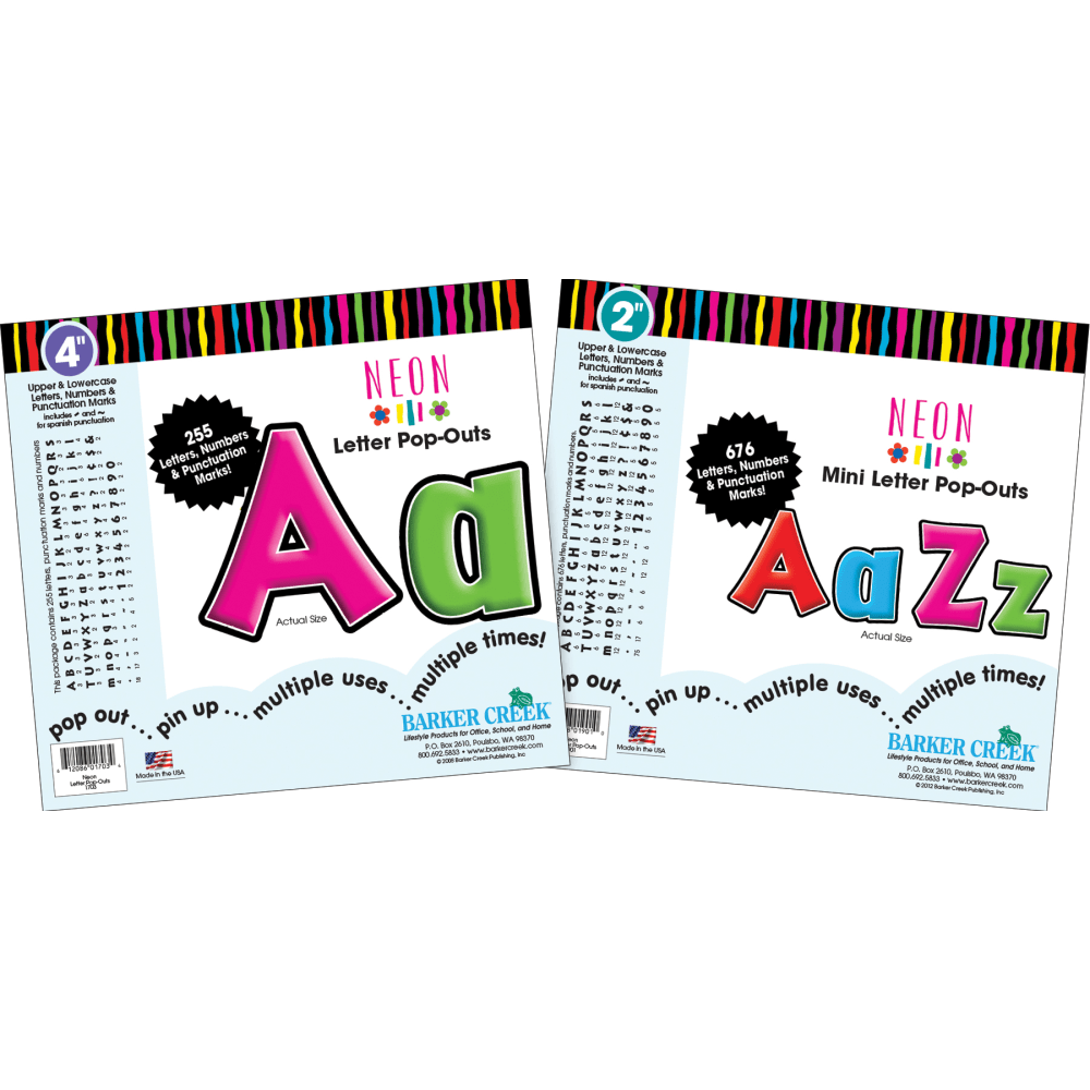 Barker Creek Letter Pop-Outs Sets, Neon, Pack Of
