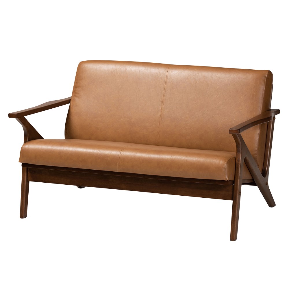 Baxton Studio Bianca Loveseat, Tan/Walnut