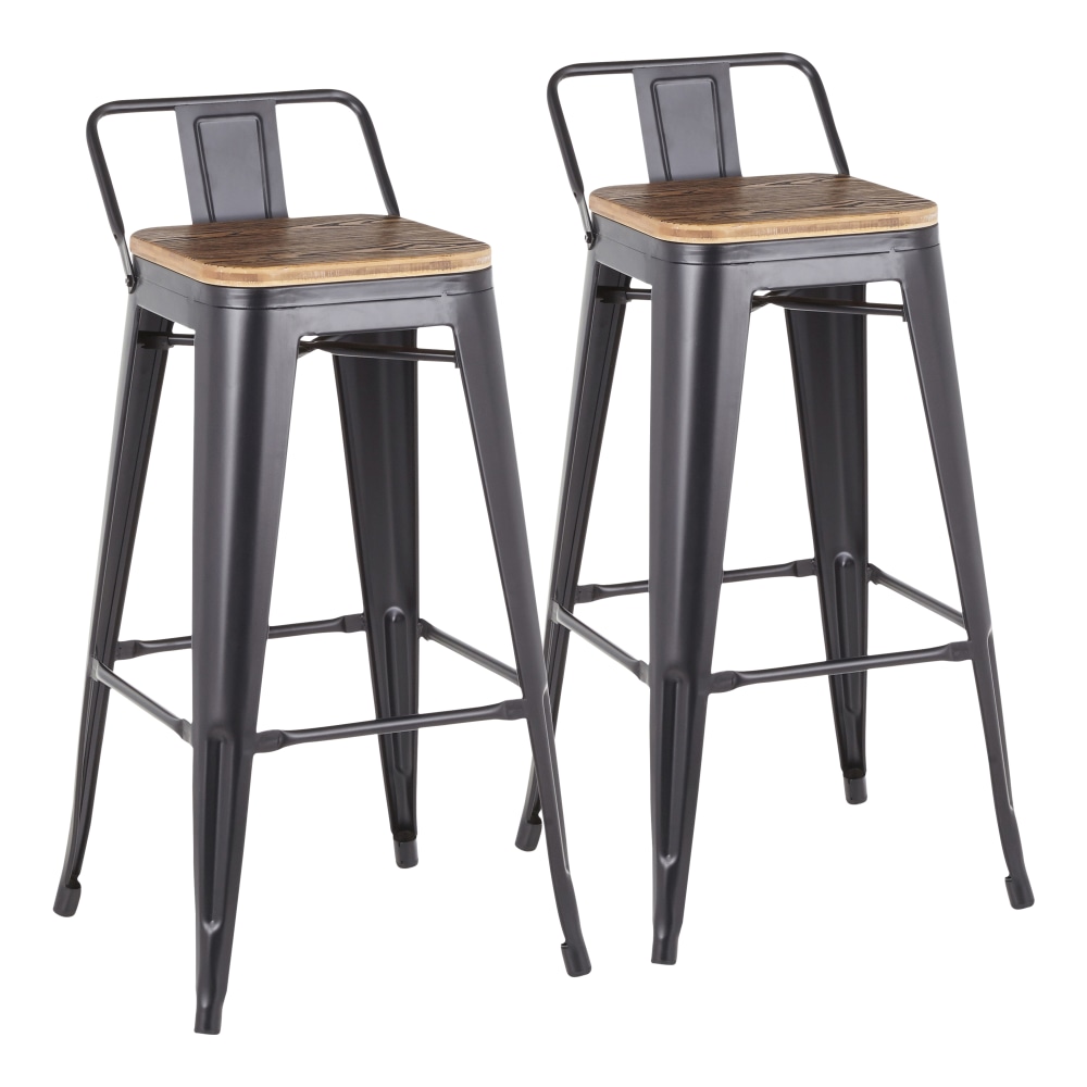 LumiSource Oregon Low Back Bar Stools, Black/Bamboo, Set