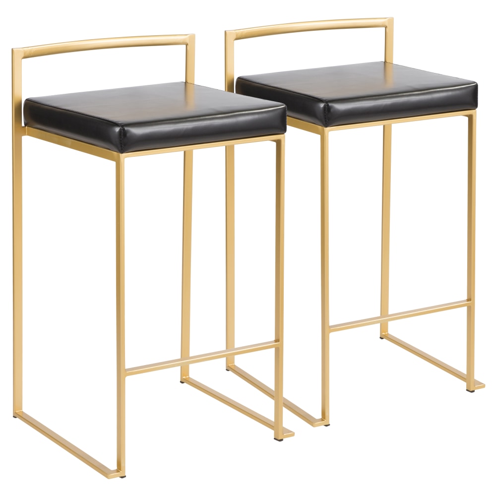 LumiSource Fuji Stacker Counter Stools, Black Seat/Gold Frame,